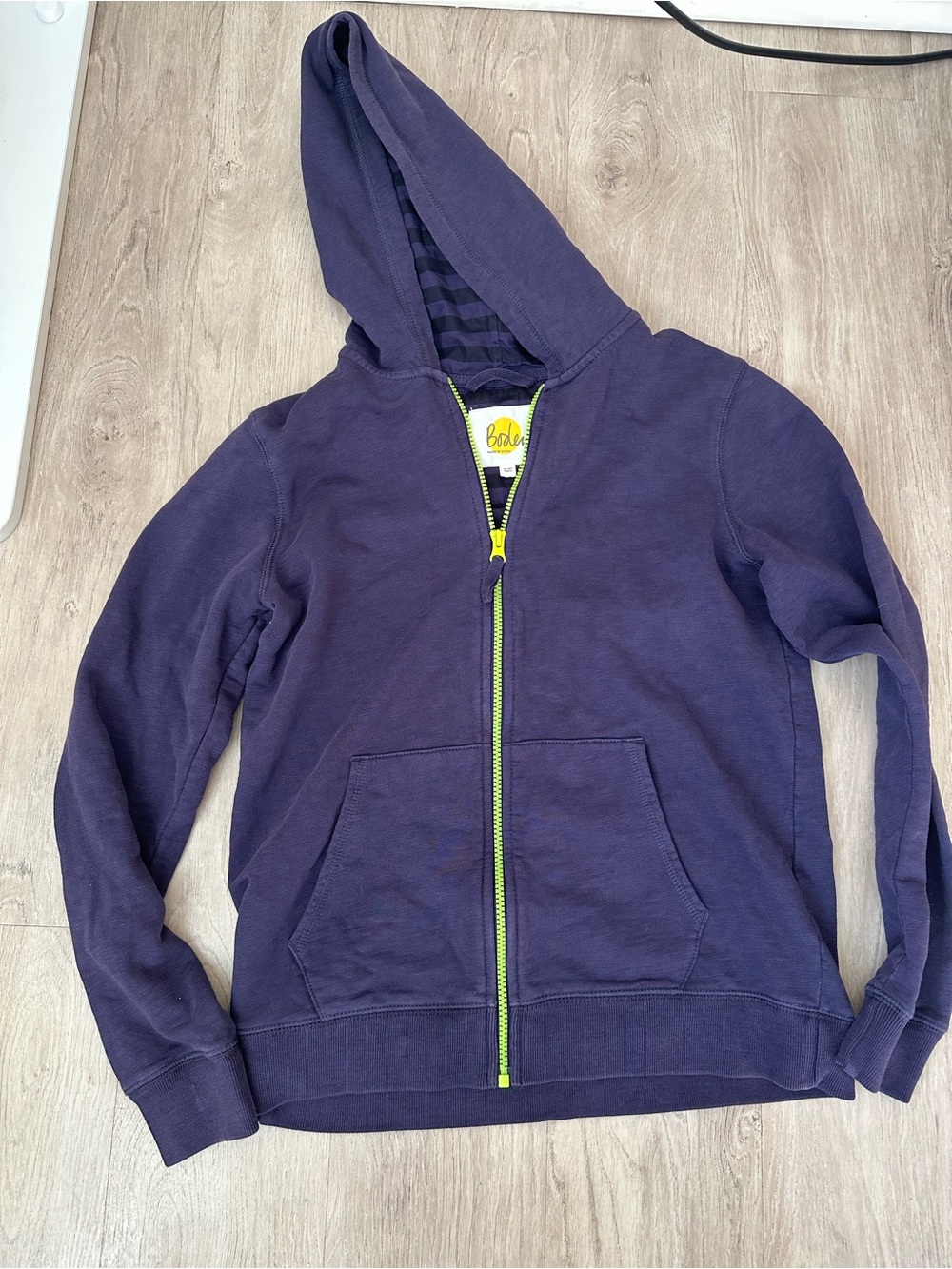 Boden Navy Hooded Zip Jacket with Lime Zipper